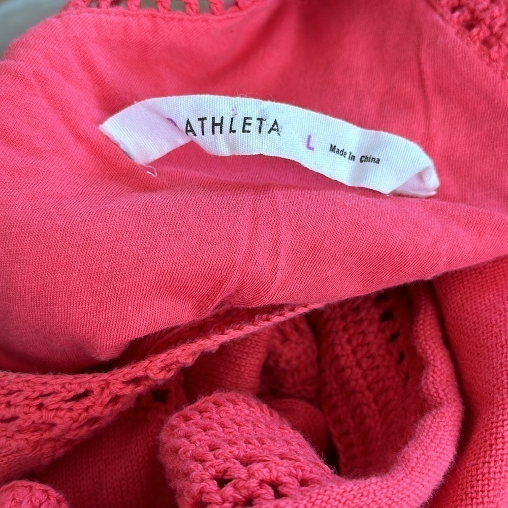 ATHLETA Shiloh Crochet Knit Racer Back Dress In Coral Pink Size large - Picture 7 of 7
